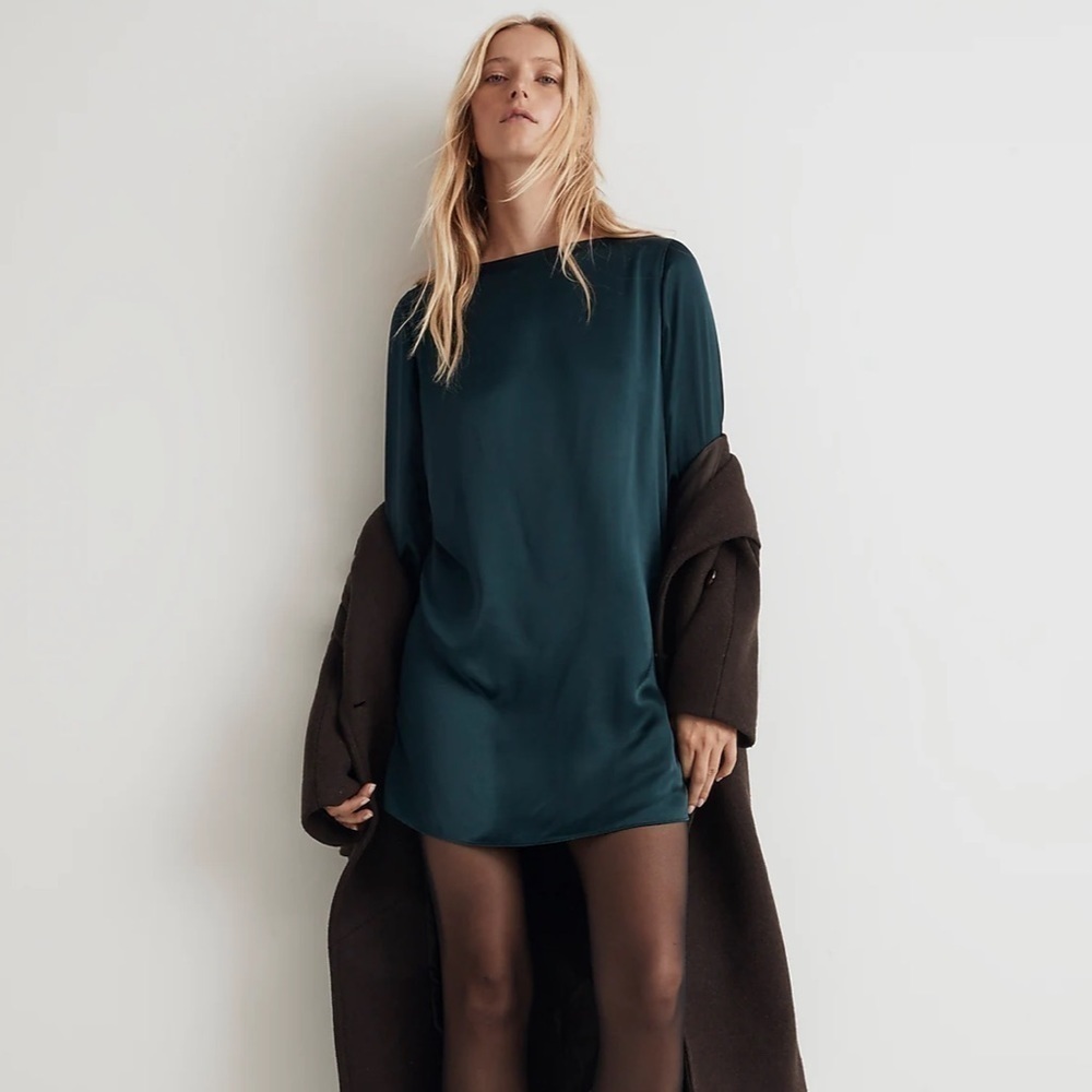 Madewell Shift Mini Dress smoky spruce satin